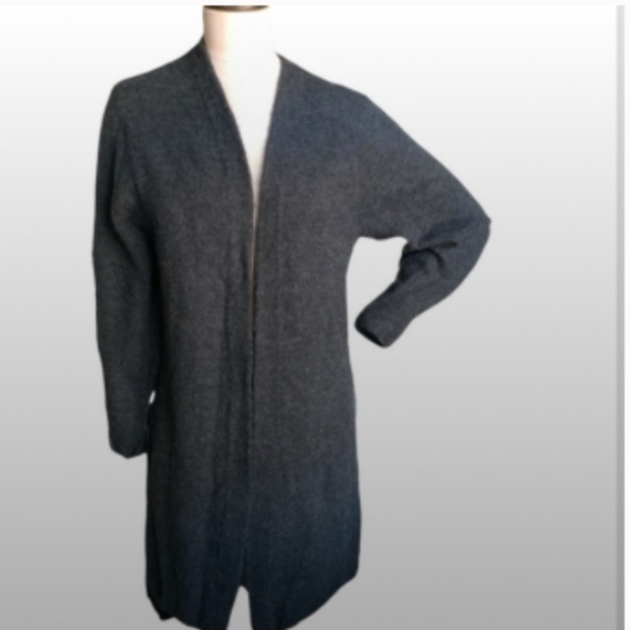 H&M Womens Sz XS Dark Gray Knit Longline Long Sleeve Open Cardigan 181C - Picture 2 of 6